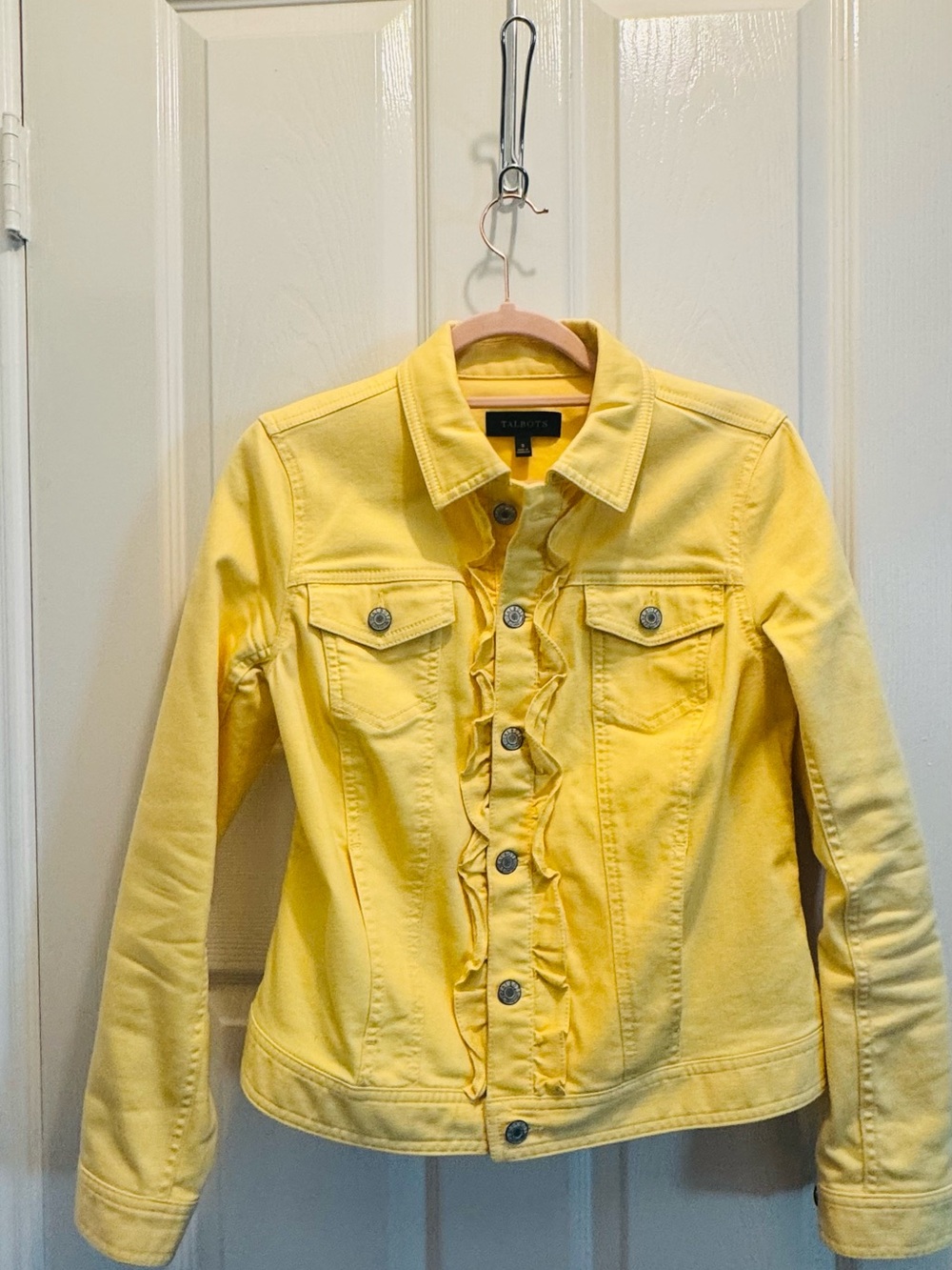 Talbots Yellow Ruffle-Front Denim Jacket - Picture 3 of 5